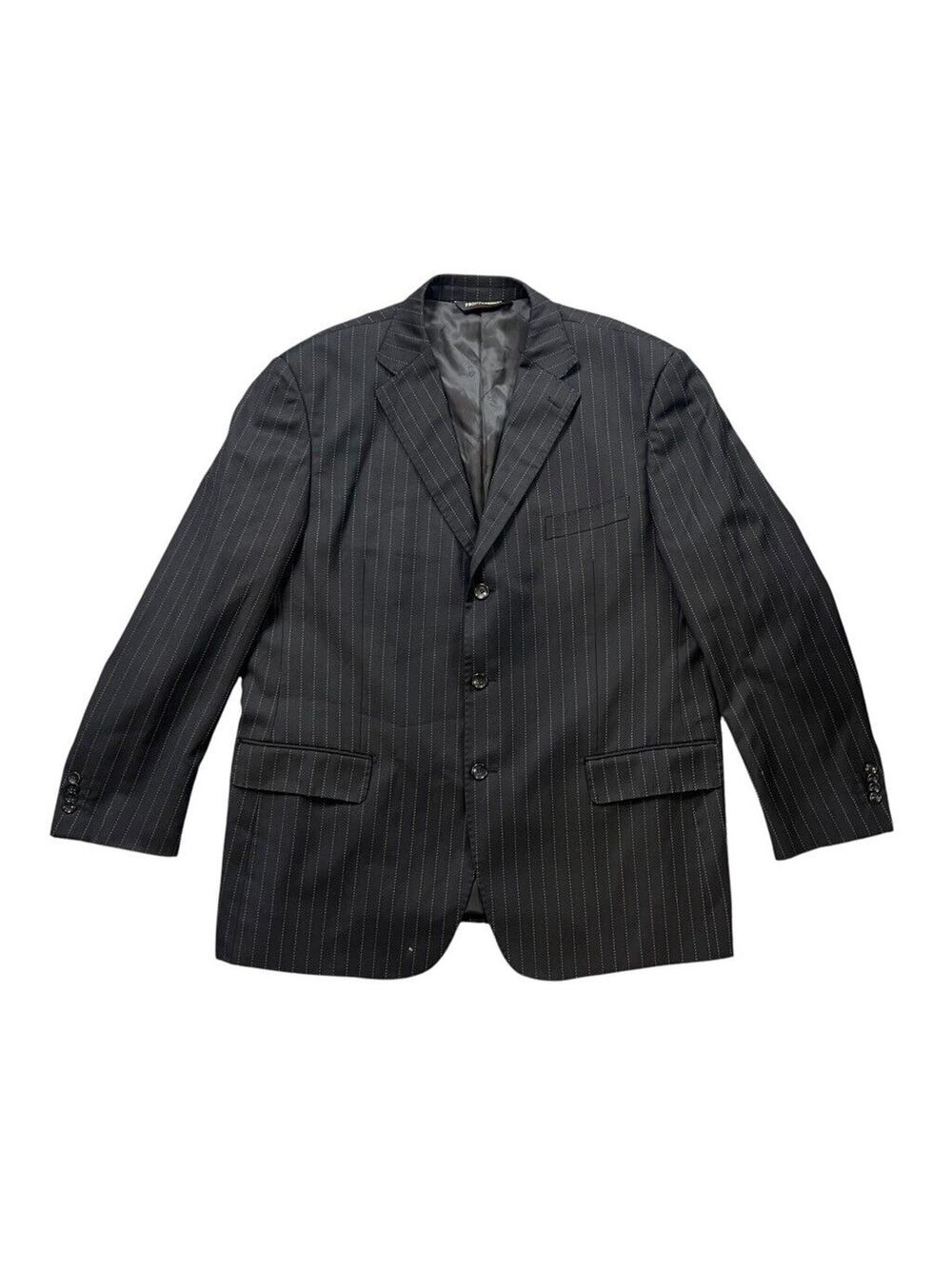 Pronto Mondo Italia Blazer Mens 46 Black White Striped Merino Wool Lana Lux